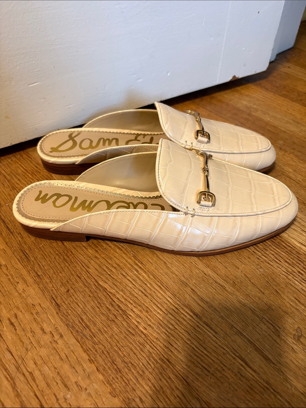 Sam Edelman Linnie Bit Mule Cream Croc-Embossed Backless Loafers 6.5